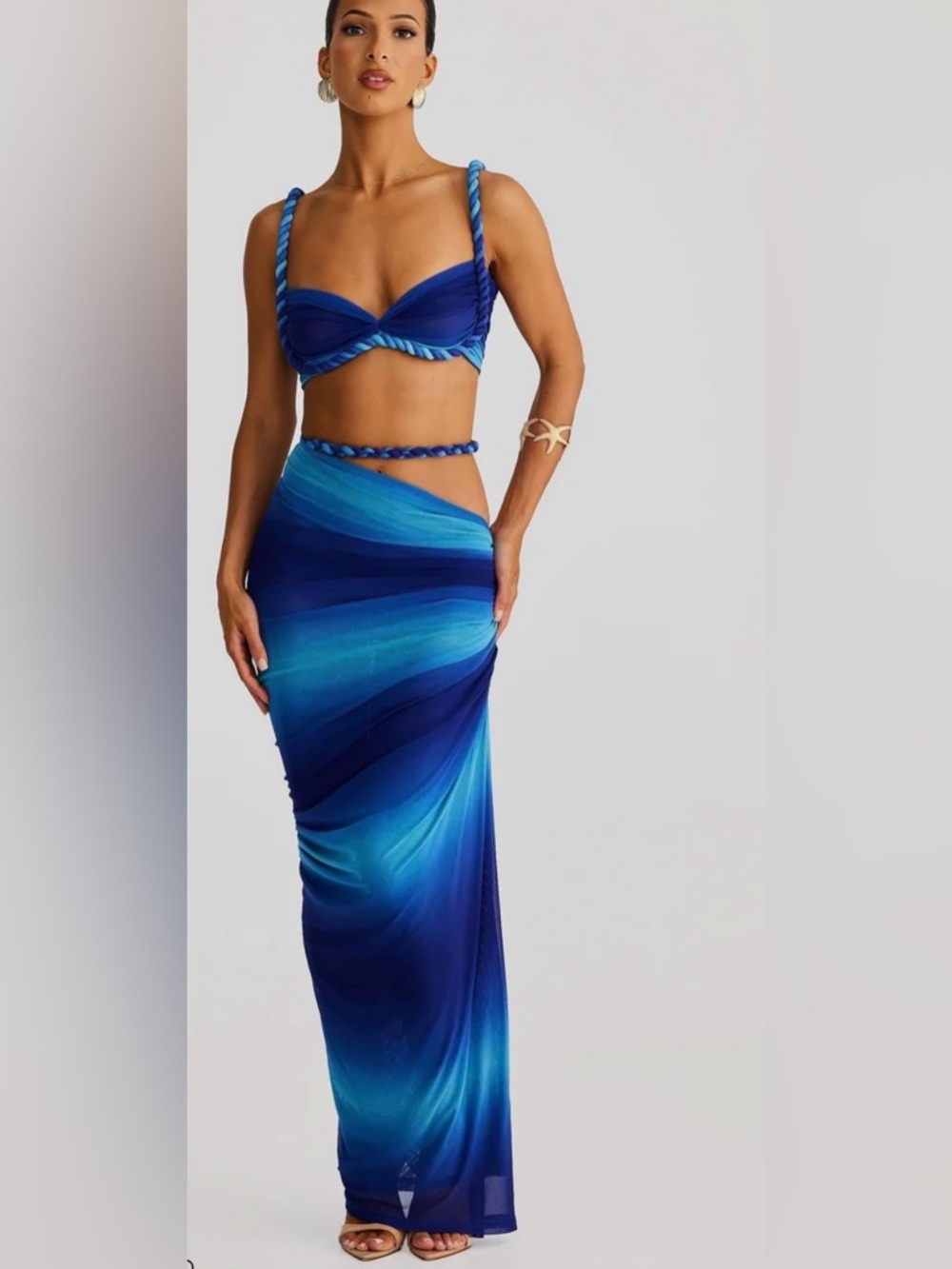 Micas NWT Cocktail Ruched Cutout Maxi Dress Two Piece Set XS